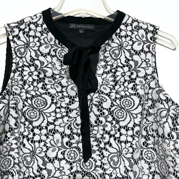 Adrianna Papell Sleeveless Pussycat Bow Tie-Neck Lace Top - Picture 6 of 13